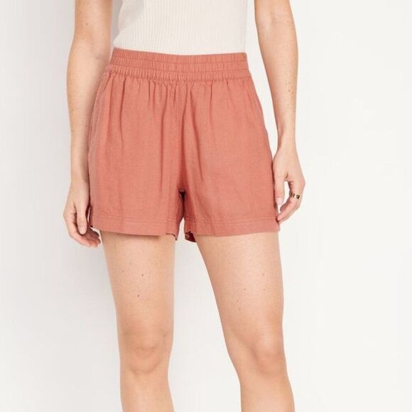 Old Navy High-Waisted Linen-Blend Pull-On Shorts Orange Size Large - Picture 1 of 8